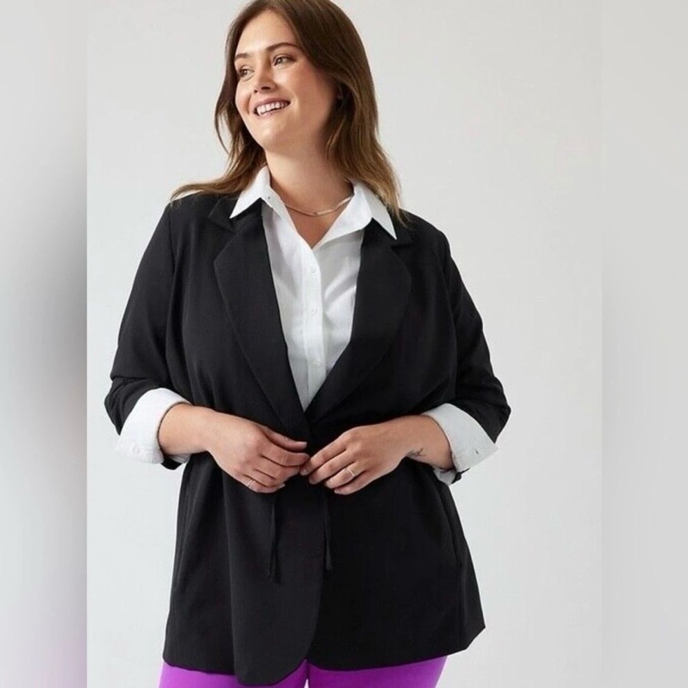 Athleta Blazer Jacket 22 2XL 2X Black Endless Primatwill Tie Waist PrimaStretch